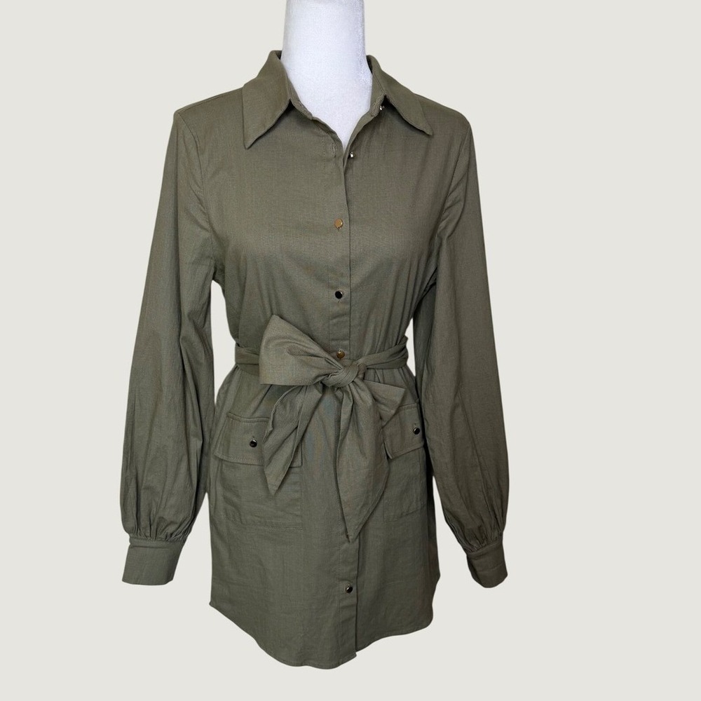 Showpo Size 6 Khaki Green Safari Mini Dress Belted Utility Button Front Shacket
